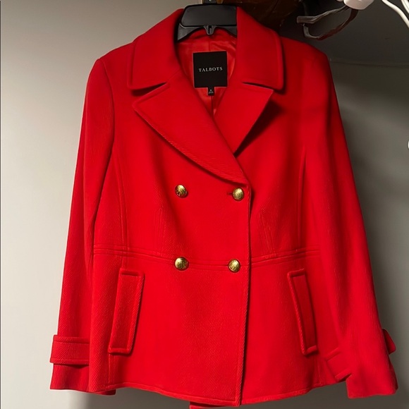 Talbots Red Pea Coat with Double Breasted Design - Picture 4 of 16